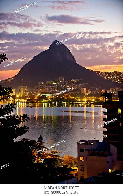 City lights, Lagoa and Morro Dois Irmaos, Rio de Janeiro, Brazil