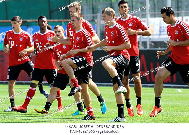 Players of Bayern Munich'attend a training session in Arco, Italy, 09 July 2013. German Bundesliga soccer club Bayern Munich is holding a training camp in Arco...