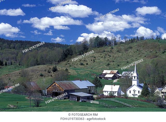 town, village, church, Vermont, VT, Scenic view of the village of East Corinth in the spring