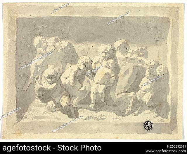 Baby Satyrs and Putti Playing with Donkey, n.d. Creator: Jacob de Wit