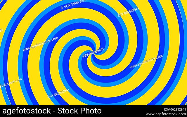 Blue and yellow spiral spin pattern. 2D layout illustration