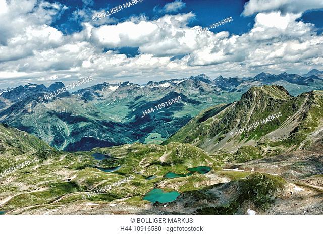Alpen, mountain lake, tarn, blue, Engadine, Upper Engadine, mountains, mountain range, mountainscape, mountain scenery, mountainous region, coarse gravel, sky