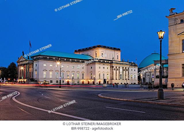 State opera, Unter den Linden boulevard and the Sankt-Hedwigs Cathedral on Bebelsplatz Square, Berlin, Germany, Europe