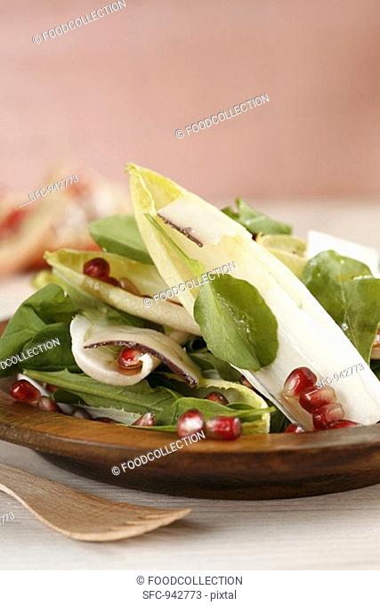 Mixed salad leaves with pomegranate vinaigrette