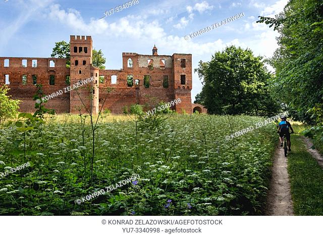 South view of Teutonic Knights castle ruins in Szymbark village in Warmian Masurian Voivodeship of Poland