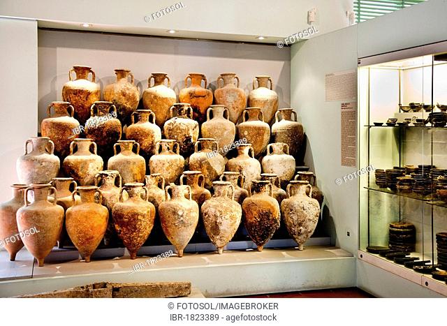 Ancient clay pots, Archeological Museum, Lipari, Aeolian Islands, Sicily, Italy, Europe