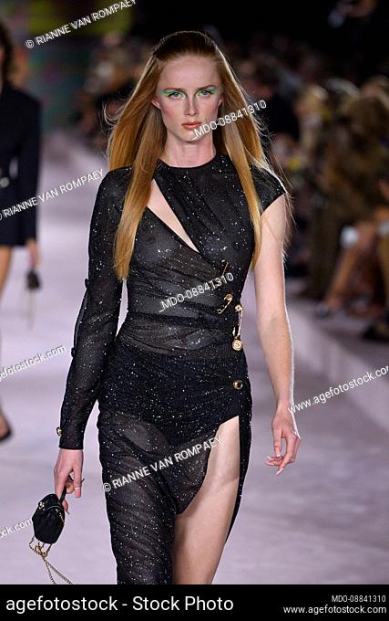 Dutch fashion model Rianne Van Rompaey walks the runway at the Versace fashion show Spring Summer 2022. Milan (Italy), September 24th, 2021