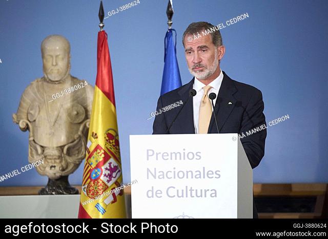 King Felipe VI of Spain attends Delivery of the National Culture Awards 2018 and 2019 at Prado Museum on September 28, 2021 in Madrid, Spain