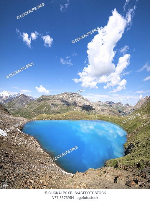 The Lago Vago and peaks of Livigno, Province of Sondrio, Valtellina, Lombardy, Italy, Europe