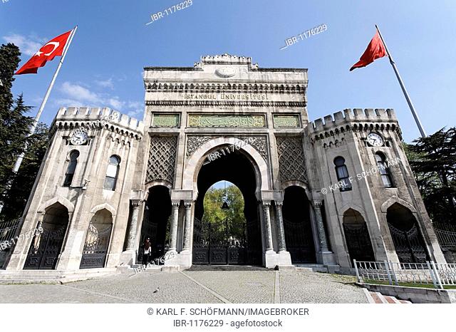 Gate at the entrance to the university, Moorish style, Beyazit Square, Istanbul, Turkey