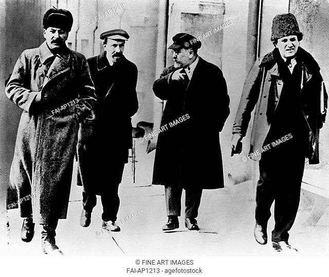 Joseph Stalin, Alexey Rykov, Lev Kamenev and Grigory Zinoviev. Anonymous . Photograph. Early 1920s. State Museum of History, Moscow. History