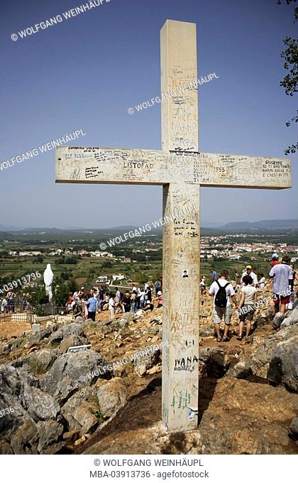 Bosnia-Hercegovina, Medjugorje, appearance-mountain, Podbrdo, Marie-statue, cross, pilgrims, southeast-Europe, place of pilgrimage, mountain, stones, rocks