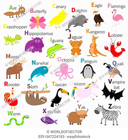 Zoo animal alphabet. Cute cartoon character set. White background, Stock  Vector, Vector And Low Budget Royalty Free Image. Pic. ESY-047224183 |  agefotostock