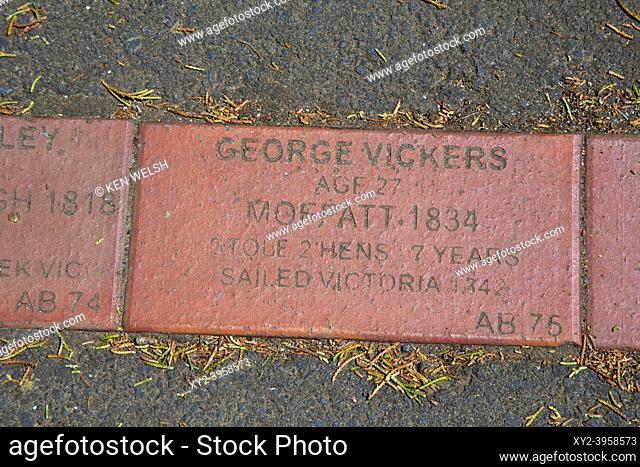 The Convict Brick Trail at Cambell Town, Tasmania, Australia. The Trail commemorates the approximataely 75, 000 convicts transported from England to Tasmania...