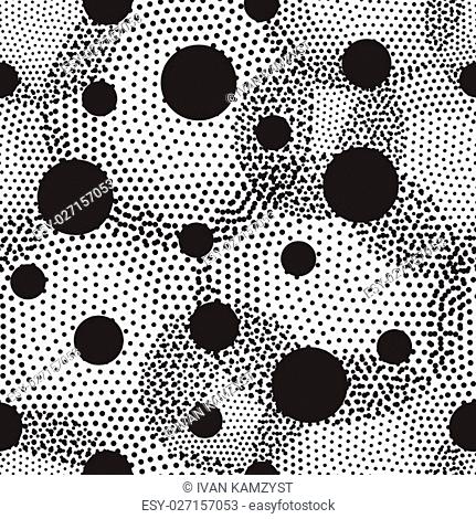 Vector geometric seamless pattern. Universal Repeating abstract circles figure in black and white. Modern halftone circle design, pointillism