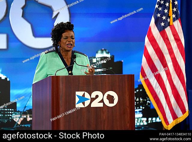 August 17, 2020; Milwaukee, WI, USA; U.S. Rep. Gwen Moore (D-Wisc) speaks at the start of the Democratic National Convention at the Wisconsin Center
