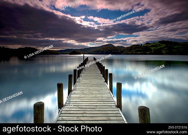 Parkamoor Jetty on Coniston Water, Lake District, Cumbria, England, Uk, Gb