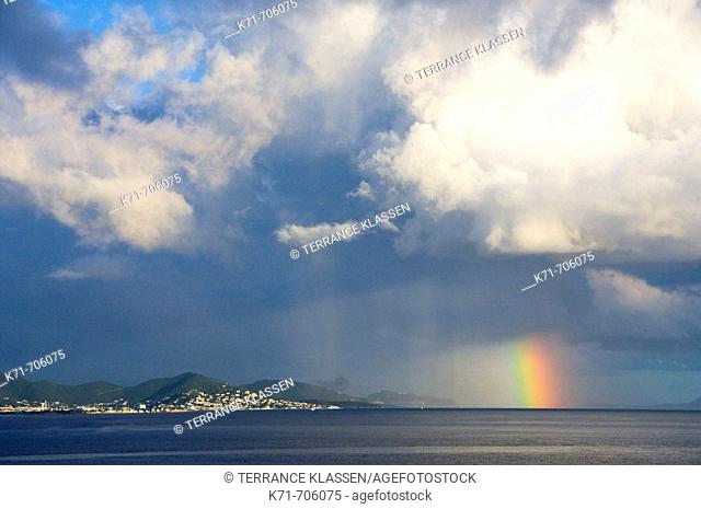 Storm clouds and rainbow over Sint Maarten, Netherland Antilles