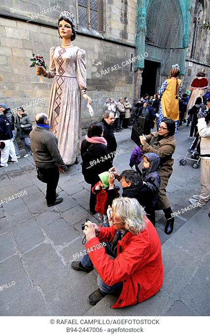 February 12, Celebration of Saint Eulalia martyr, 290-303 AD. Canonized 633 AD. Copatron of Barcelona. Carrer del Bisbe. Gothic Quarter