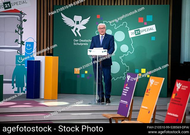 10 May 2021, Berlin: Federal President Frank-Walter Steinmeier speaks at the award ceremony of the German School Award 20|21 Special