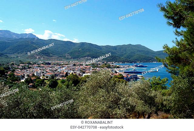 Beautiful view of Thassos town ( Limenas ), in Thassos island, Greece