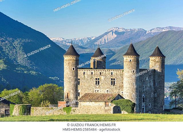 France, Isere, Jarrie, Bon Repos castle, a 15th century stronghold house, Vercors massif in the background