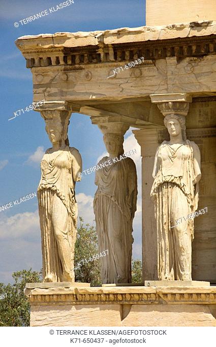 The Erectheion and the maidens on the Porch of Caryatids on the Acropolis in Athens, Greece