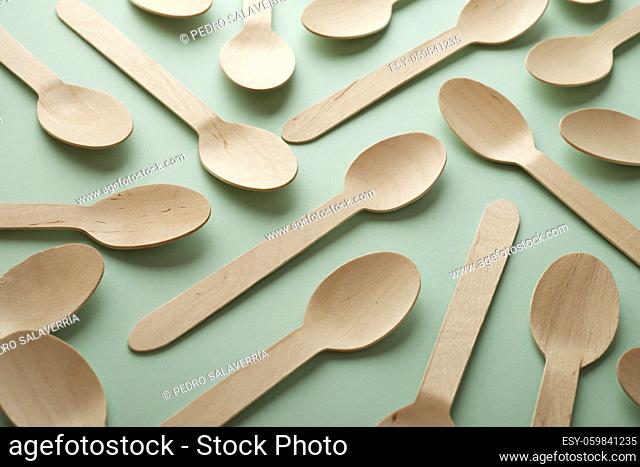 Disposable wooden cutlery on a table