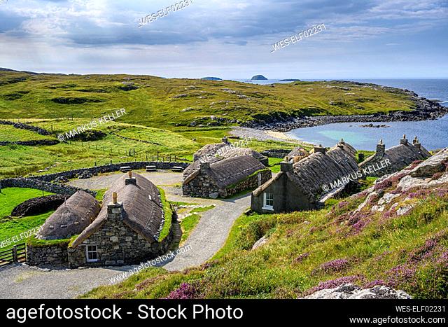 UK, Scotland, Garenin, Old blackhouse village on shore of Isle Of Lewis