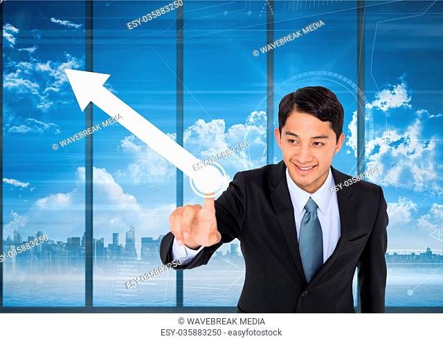 businessman pointing at arrow
