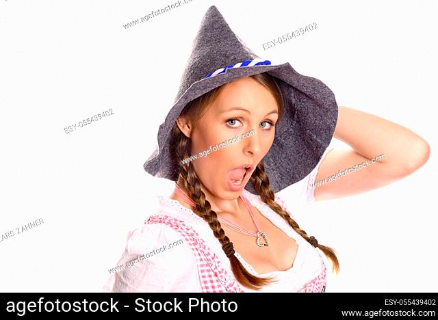 young woman, surprised, fedora, seppelhut