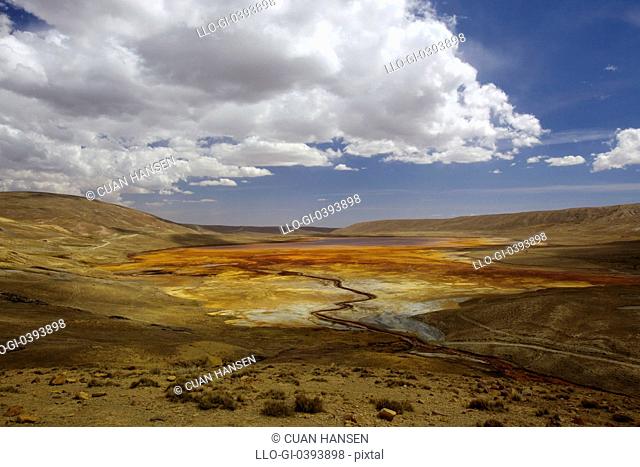 View over the Milluni Zongo dam, Cordillera Real, Andes Mountains, Bolivia, South America