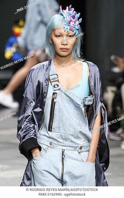 October 17, 2018, Tokyo, Japan - A model wearing fashion brand ACUOD by CHANU walks down the catwalk during the Amazon Fashion Week TOKYO 2019 S/S collection at...