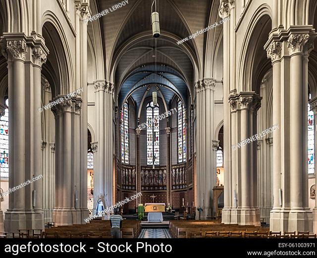 Saint Gilles, Brussels- Belgium - 07 08 2019, The gothic interior design of the Parvis de Saint-Gilles catholic church