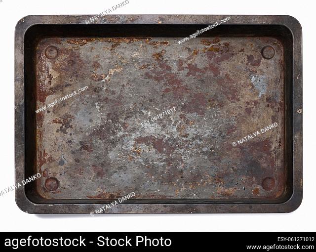 Empty black rectangular oven tray isolated on white background, top view