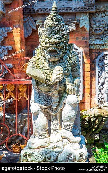 Ancient traditional statue of the deity Barong. Ubud, Bali Island, Indonesia