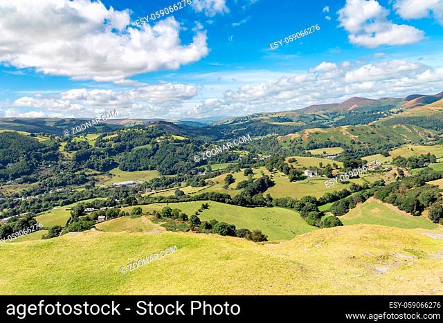 Welsh landscape, seen from Castell Dinas Bran, near Llangollen, Denbigshire, Wales, UK
