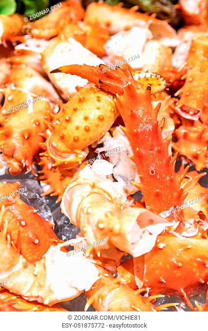 alaskan king crab and seafood on ice
