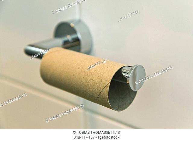 Empty roll of toilet paper on holder, Melbourne, Victoria, Australia