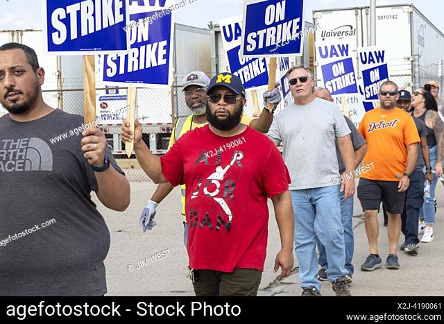 Center Line, Michigan USA - 22 September 2023 - The United Auto Workers escalated their dispute with the Detroit 3 auto makers by striking 38 General Motors and...