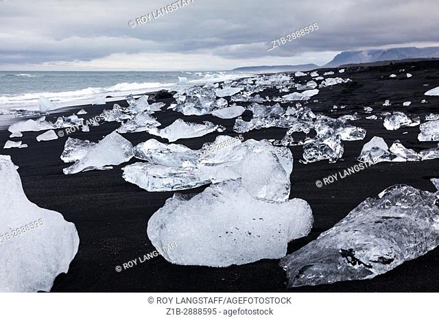 Glacial ice formation on an Icelandic beach by the Jokulsarlon lagoon