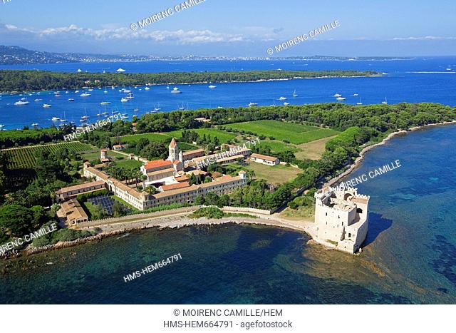 France, Alpes Maritimes, Cannes, Lerins island of Saint Honorat, Abbey of Lerins fourth and fourteenth century, historical monument
