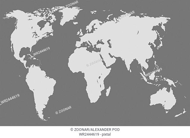 grey world map, isolated