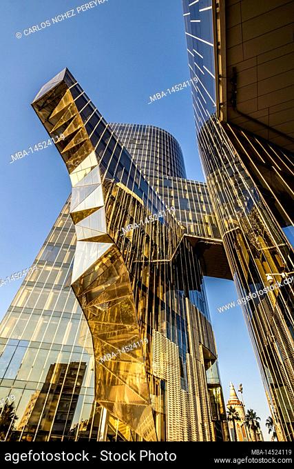 Torre Mare Nostrum designed by architects Enric Miralles and Benedetta Tagliabue located in Barceloneta in the city of Barcelona in Catalonia in Spain