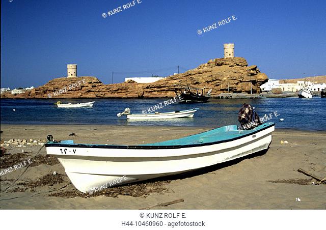 10460960, boats, fishing village, harbour, port, coast, Oman, UAE, Arab Emirates, Middle East, Sur, watch-towers