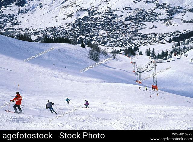 village and skiing slopes, verbier, switzerland