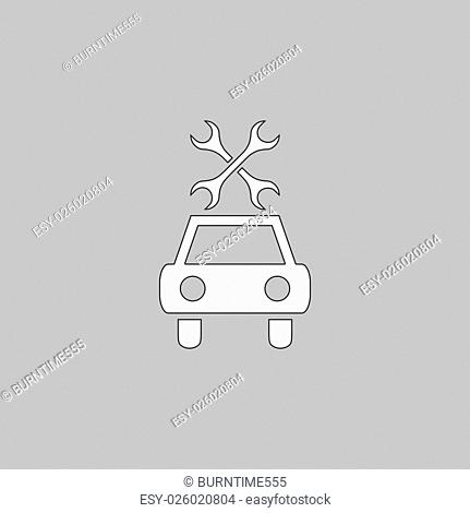 Car service Simple line vector button. Thin line illustration icon. White outline symbol on grey background