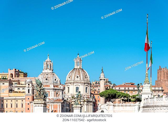 Rome, Italy - August 20, 2016: Skyline of Venezia square in Rome a sunny summer day