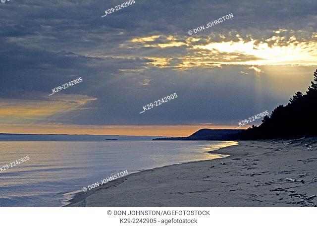 Morning light on Lake Superior shore , Brimley State Park, Michigan, USA