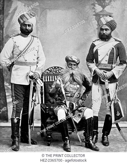 Three of the chief officers of the household troops of the Nizam of Hyderabad, India, 1896. A print from The Navy and Army Illustrated, 10th July 1896